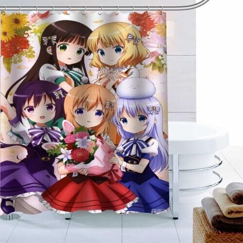 Gochuumon Wa Usagi Desu Ka Rize Shower Curtain Waterproof Fabric Bath Curtain 180X180cm Polyester Fabric Bathroom Curtain