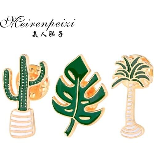 Cactus Palm Leaves Plant Tree Natural Lapel Pin Enamel Brooch Collar Pins Cactus Gift Jewelry Bag Jean Hat Accessories For Women