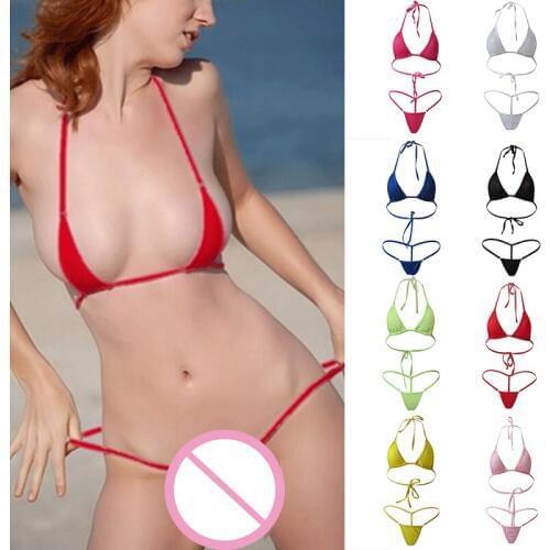 Women Mini Swimsuit Bikini Set Halterneck Bra Micro Thong Beach Swimming Suit H9