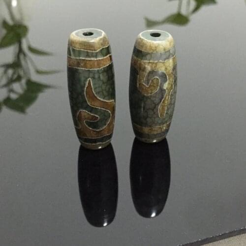 1pc 40mm Real Natural Tibetan Dzi Agates Stone Beads Retro Vintage Jewelry Antique Green Ruyi Agates Stone Beads for Men Male