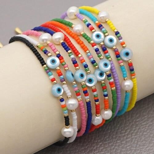 10 Rainbow color Simple and creative colorful rice BEADS HANDMADE BEADED eyes jewelry Eyes charms irregular Beaded Chain