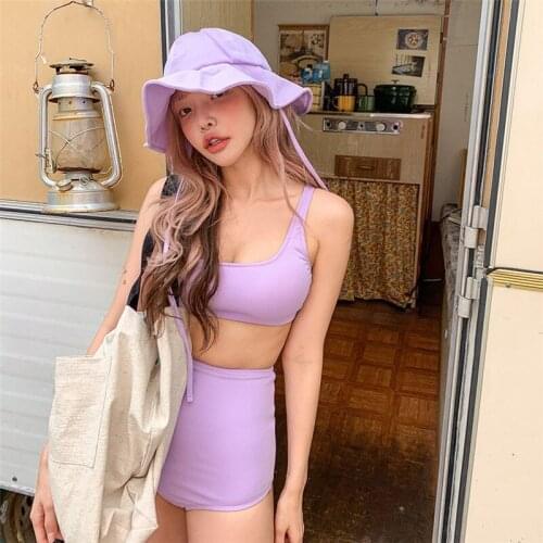 2021 New Fashion Ladies Split High Waist Swimsuit Solid Color Bikini Bikini XL