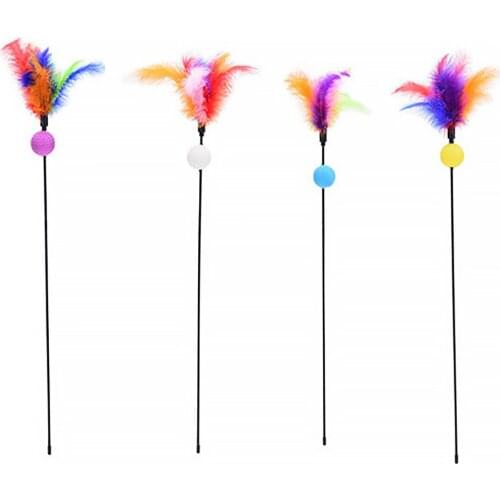 4 pcs Traning Dogs Agility Toys Supplies Funny Cat Stick Long Rod Feather Rustling Ball Interactive Toy Random Color
