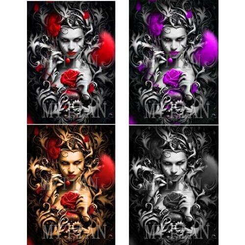 Diamond Painting Square/Round Daimond Painting"Fantasy Abstract Girl Flowers Skull"Mosaic Rhinestone Embroidery Christmas gift