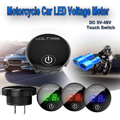 Car Motorcycle DC 5V-48V LED Panel Digital Voltage Meter Battery Capacity Display Voltmeter with Touch ON OFF Switch