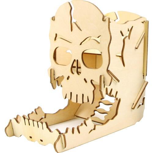 Dice Tower & Tray for Dice Games RPGs DND Board Game Dices - Wood Skull Modular