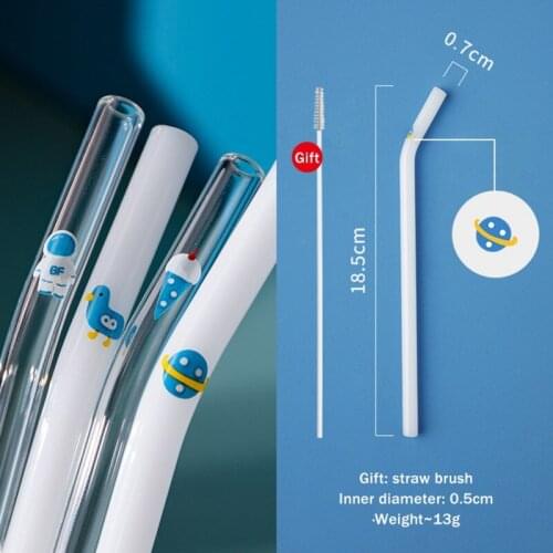 High Borosilicate Heat Resistant Glass Straws Reusable Straws With Cartoon Pattern Curved Straight High Quality Glass