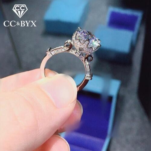 CC S925 Silver Rings For Women Bridal Wedding Jewelry Cubic Zirconia Round Stone Wine Glass Ring Engagement Accessories CC582