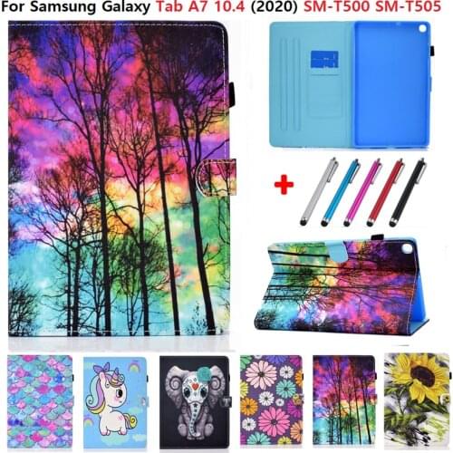 Funda for Samsung Galaxy Tab A7 Case 10.4 2020 SM-T500 T505 T507 Painted Folding T500 Cover for Samsung Galaxy Tab A7 Case +Pen