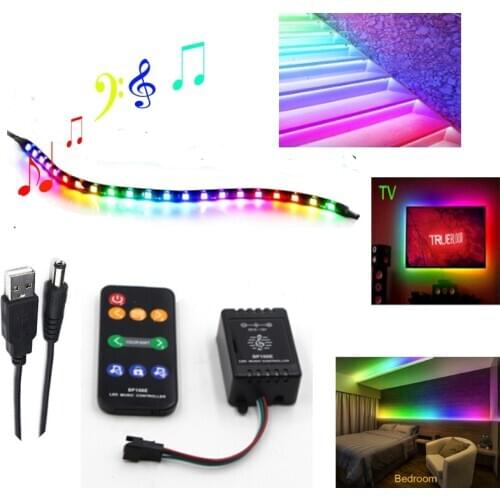 DC5v USB WS 2812B 5050RGB music control pixel LED strip TV PC atmosphere background light bedroom bedside cabinet led decoration