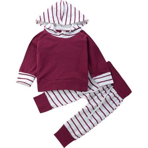 Baby Kids Clothes Sets Red Hoodies Stripe Stitching Tops Sweater+Stripe Pants Cute Bebe Kids Children Clothes Suits