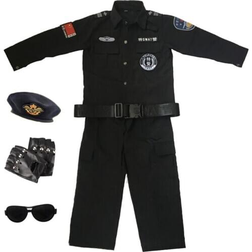 Kids Boys Halloween Pretend Clothing Set Policemen Cosplay Costumes Halloween Carnival Masquerade Special Force Military Uniform