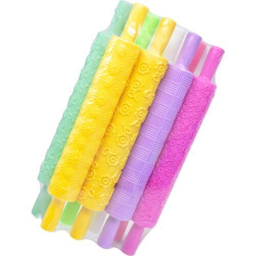 Diy Baking Tool 8 Kinds Of Flower Printing Rolling Pin Embossing Bar Cake Sugar Turning Plastic