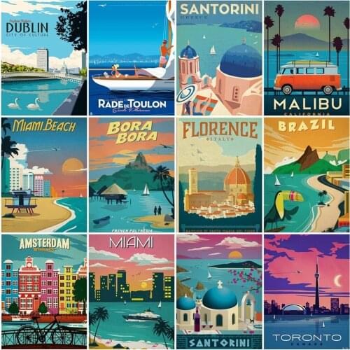 EverShine Full Kits Diamond Embroidery Landscape Cross Stitch Kits Diamond Painting City Needlework Santorini Rhinestone Picture