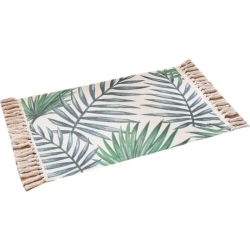 Cotton Thread Woven Thickened Non Slip Fringed Floor Mat National Wind Printing Kitchen Living Room Bedside Carpet AB