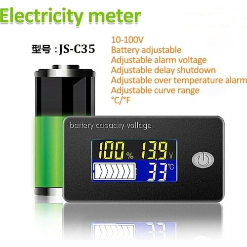 Battery Capacity Indicator 12V 24V 36V 48V 60V 72V 10-100V Li-ion Lead acid Battery Tester with LCD Temperature Voltmeter