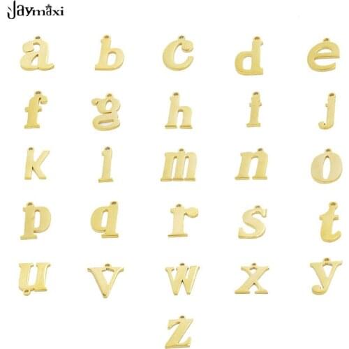Jaymaxi DIY Letters Stainless Steel Charm A-Z Initials Alphabet Mirror Polish Gold Color Alphabet Pendant 26 Piece/lot 1.2*18mm