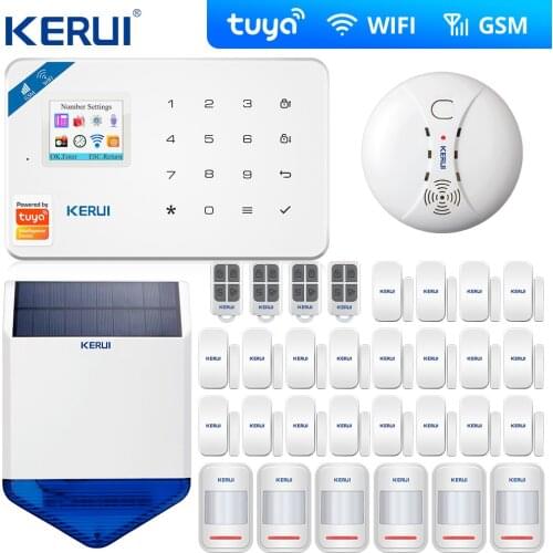 KERUI W18 WIFI GSM SMS Home Burglar Security Alarm System Curtain Motion Sensor Wireless Solar Siren Wireless Smoke Sensor