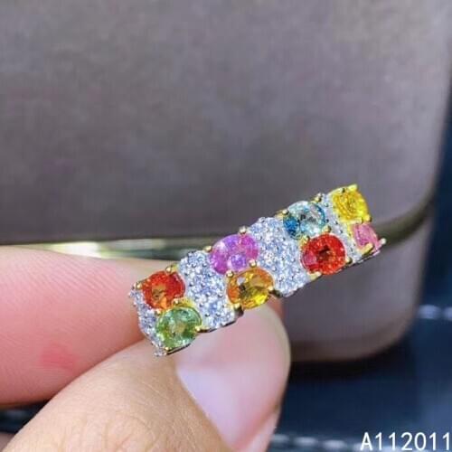 KJJEAXCMY fine jewelry 925 sterling silver inlaid natural colored sapphire new Female ring elegant Support Detection