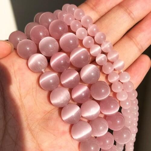 Natural Stone Light Pink Smooth Cat Eye Bead 4 6 8 10mm Opal Moonstone Round Loose Beads For Jewelry Making DIY Charm Bracelet