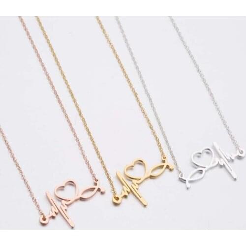 Lyvior Fashion Love Heartbeat Clavicle Chain Ladies Stainless Steel Doctor Medical Stethoscope Electrocardiogram Necklace
