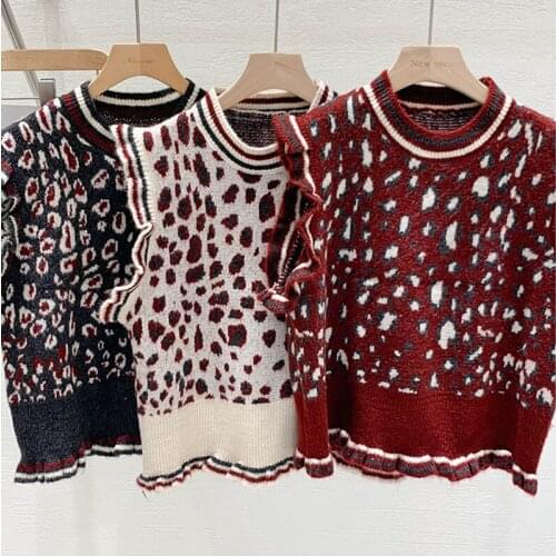 Fashion Ruffles Sweater Vest Women 2021 Autumn Winter Pullover Leopard Knitted Vest Sleeveless Jecket chalecos para mujer