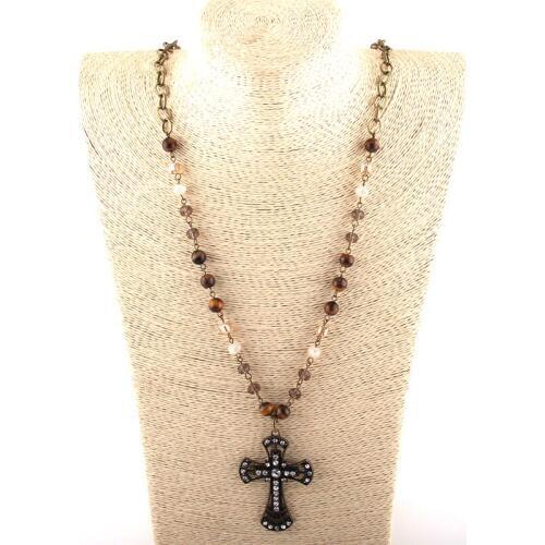 MOODPC Fashion Jewelry Natural Stone & Glass Crystal Long Chain Metal Pendant Necklaces Women Ethnic Necklace