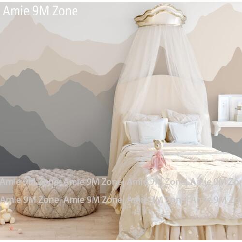Amie 9M Zone mural wallpaper light cream pink color cloud moutain patter for kids room wall decor wallpapers mural wall-paper