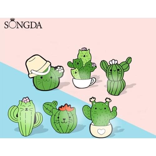 New Creative Custom Mini Green Plant Cactus Acrylic Brooch Cartoon Potted Lapel Pins Badges Unisex Jewelry Decoration Gift