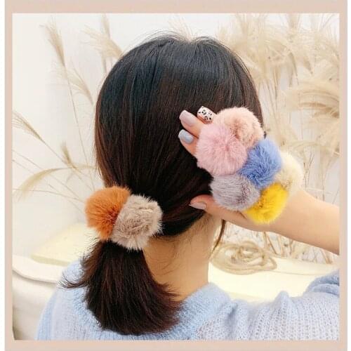2019 New Soft Double Color Wool Ball Hair Loop Hair Ball Girl Cute Hair Rope Elastic Hair Bands Accessories