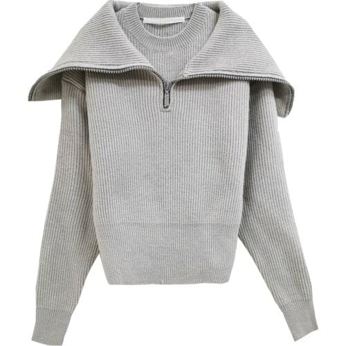 2020 autumn and winter new king diamond-studded zipper shawl lapel loose temperament commuting mid-length knit sweater sweater