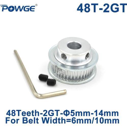 POWGE GT 48 Teeth 2M 2GT Timing Pulley Bore 5/6/6.35/7/8/10/12/14mm for GT2 Open Synchronous belt width 6/10mm wheel 48Teeth 48T