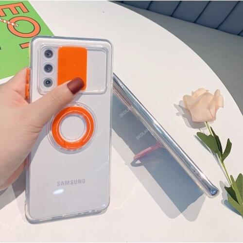 Candy Color Transparent Slide Camera Lens Protection Case For Redmi Note 10 9 Pro Ring Stand Back Cover For mi 11 Pro POCO M3