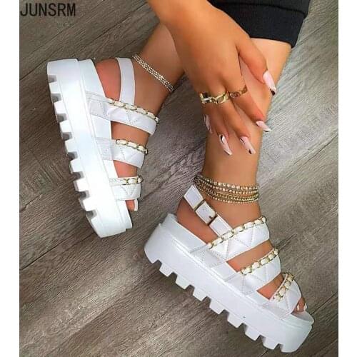 Ladies Sandals Womens Open Toe Female Trendy Sandals Non-slip Shoes Ladies Platform PU Leather Sandals Female Thick Bottom Shoe