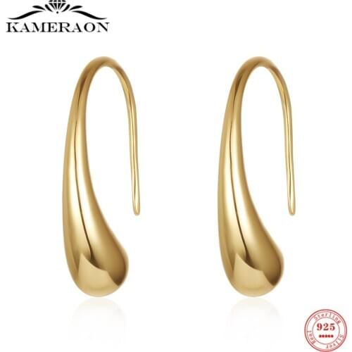 Sterling Silver 925 Earrings Glossy Water Drop Shape Ear Hook for Women Simple Generous Fashion Hoop Earrings Fine Gift