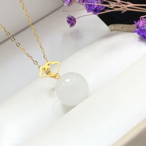 SHILOVEM 18k yellow gold natural White Jasper pendants none necklace classic wholesale Fine women new gift 10mm yzz10105568hby