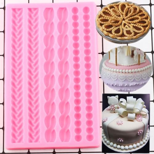 Rope Pearl Lace Border Silicone Molds Chocolate Cupcake Topper Fondant Mold Wedding Cake Decorating Tools Kitchen Baking Mould