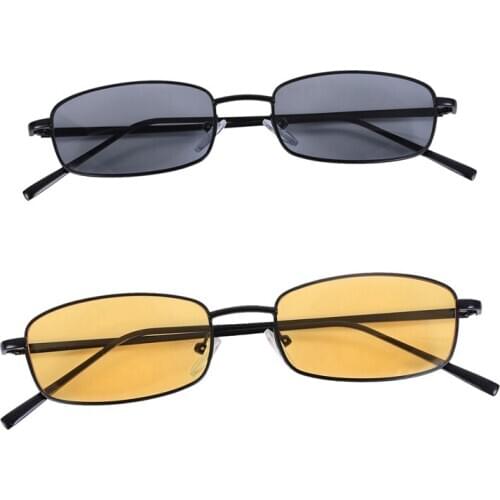 2 Pcs Vintage Sunglasses Unisex Rectangle Glasses Small Shades Sunglasses S8004, Black Frame Grey & Black Frame Yellow