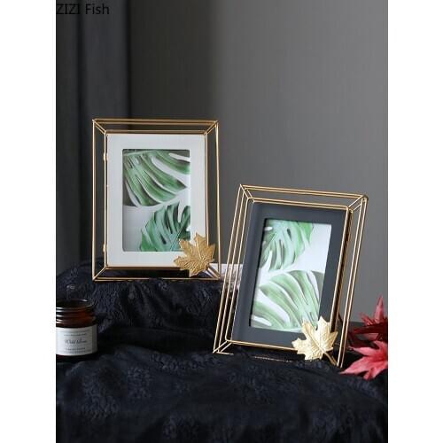 Modern Metal Rectangular Photo Frame 5/7 Inch Bedroom Dressing Table Decoration Plant Specimen Glass Photo Frame Home Decoration