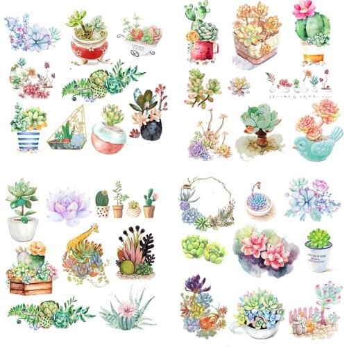 Thermal Transfer Stickers On Fabric Cactus Flower Stripes Badge Applique Thermo Transfers For Clothes Heat Transfer Clothing