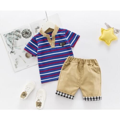 Summer Fashion Casual Newborn Baby Boys Toddler Clothes Striped Short Sleeve Tops Shorts 2Pcs/sets Cotton Kids Outfits Clothing