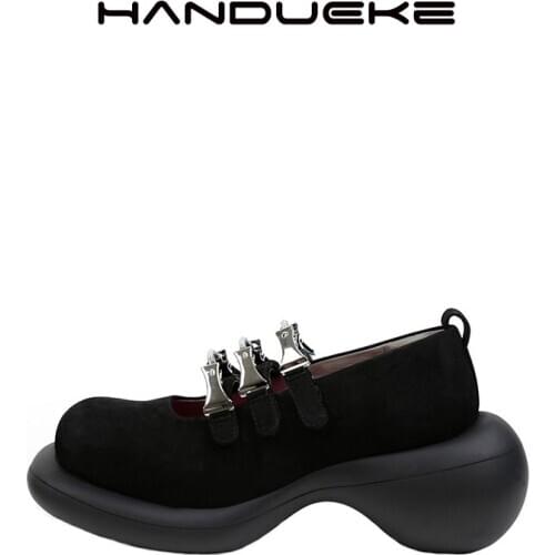 Round Toe Shoes With Metal Buckle Womens Mid-heel Metal Decoration Pumps Punk Style Black Mary Jane Shoes Single Shoes Women