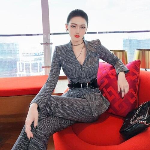 Spring And Autumn Slim Ol Formal Two Piece Sweatshirt Women Womens 2021 New Stand Collar Suit Split Leg Pants Two-Piece Set
