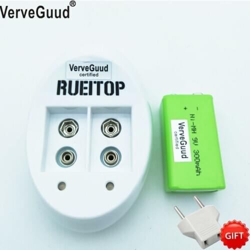 VerveGuud(RUEITOP) Super Quick Charge 9V Battery Charger for 9v 6f22 6F22 battery + 1Pcs 9V Ni-mh NI-MH batteries