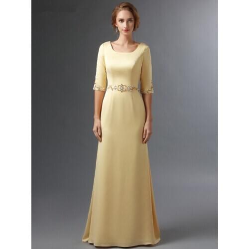 Yellow 2020 Mother Of The Bride Dresses A-line Half Sleeves Chiffon Beaded Plus Size Long Elegant Groom Mother Dresses Wedding