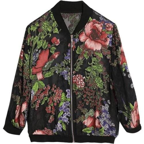 Women Summer Thin See Through Floral Jacket Cardigan Long Sleeve Flower Print Casual Slim Cover-ups Coat 5XL Plus Size