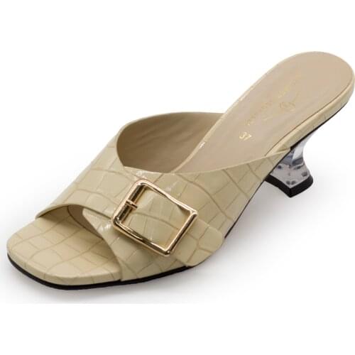 602-1 Italy Designer Shoes Buckle New Arrivals 2021 Women Pumps Shoes Slip on Slides Clear Heeled Slippers High Heel Shoes Lady