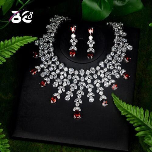 Be 8 Elegent Sparkling Big Water Drop Red AAA Cubic Zirconia Jewely Sets for Bridal Wedding Brilliant Bijoux for Women S084