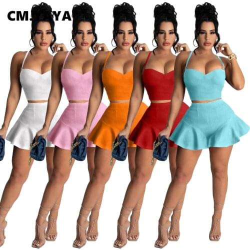 CM,YAYA Elastic Yoga Womens Tracksuit Tank Tops and Ruffles Flare Shorts Matching Two Piece Set Active Jogger Sweatsuit Outfits