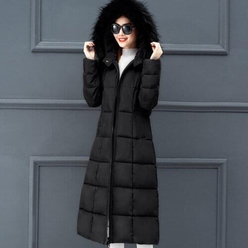 Winter Polyester Womens Down Jacket Hooded Long Sleeve Cardigan Zipper Solid Loose Plus Size Vogue Office Lady Down Jacket